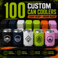 100 custom foldable foam can coolers in assorted colors with one-color imprint