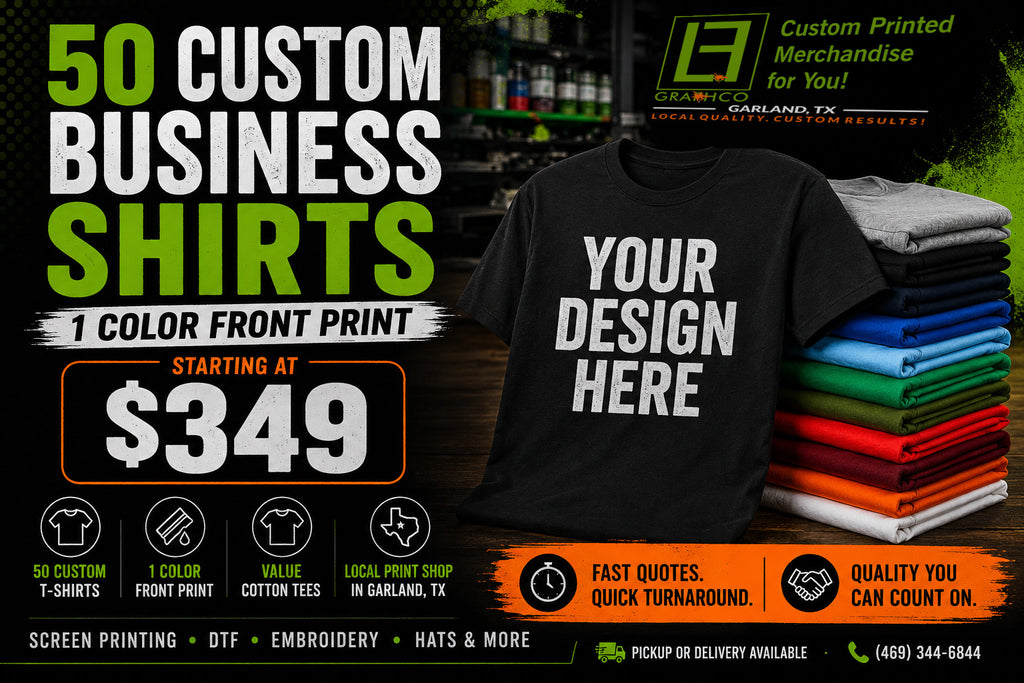 50 Custom Business T-Shirts - 1 Color Print