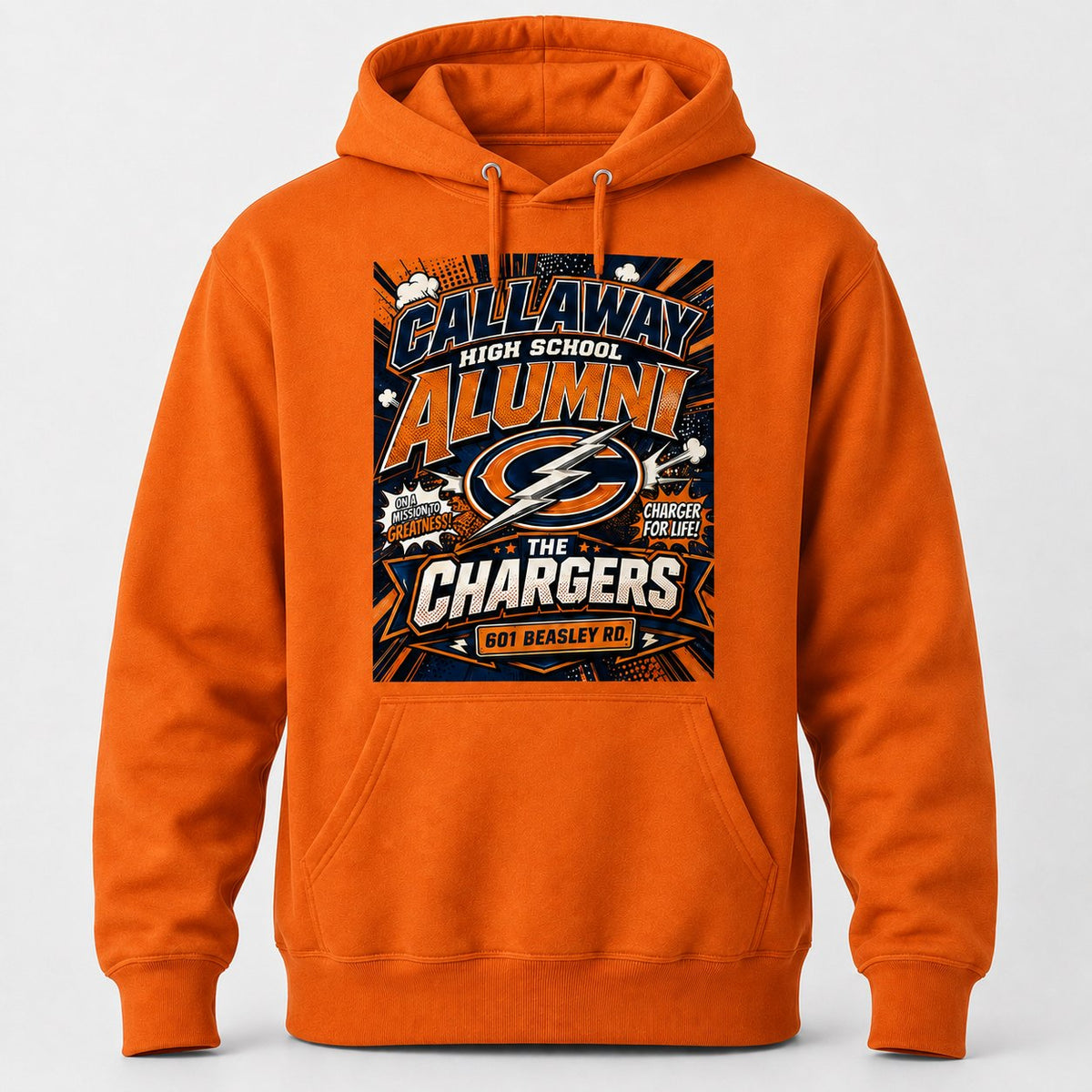Callaway Comic Chargers hoodie in orange realistic product mockup