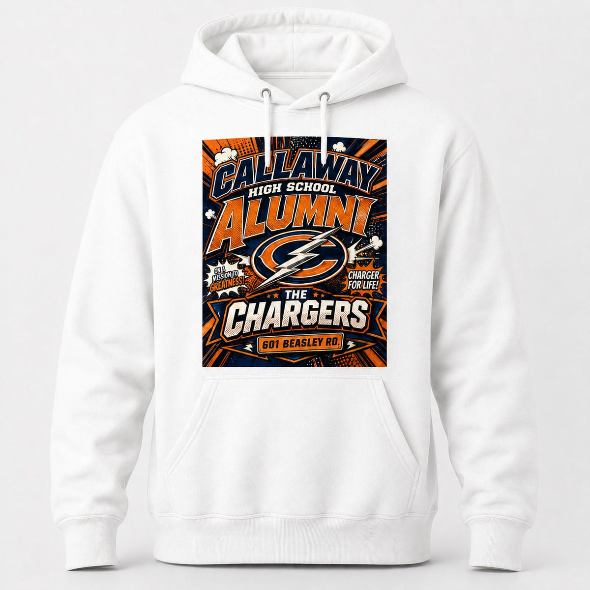 Callaway Comic Chargers hoodie in white realistic product mockup