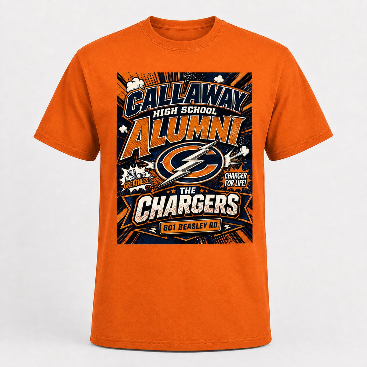 Callaway Comic Chargers T-shirt in orange realistic product mockup