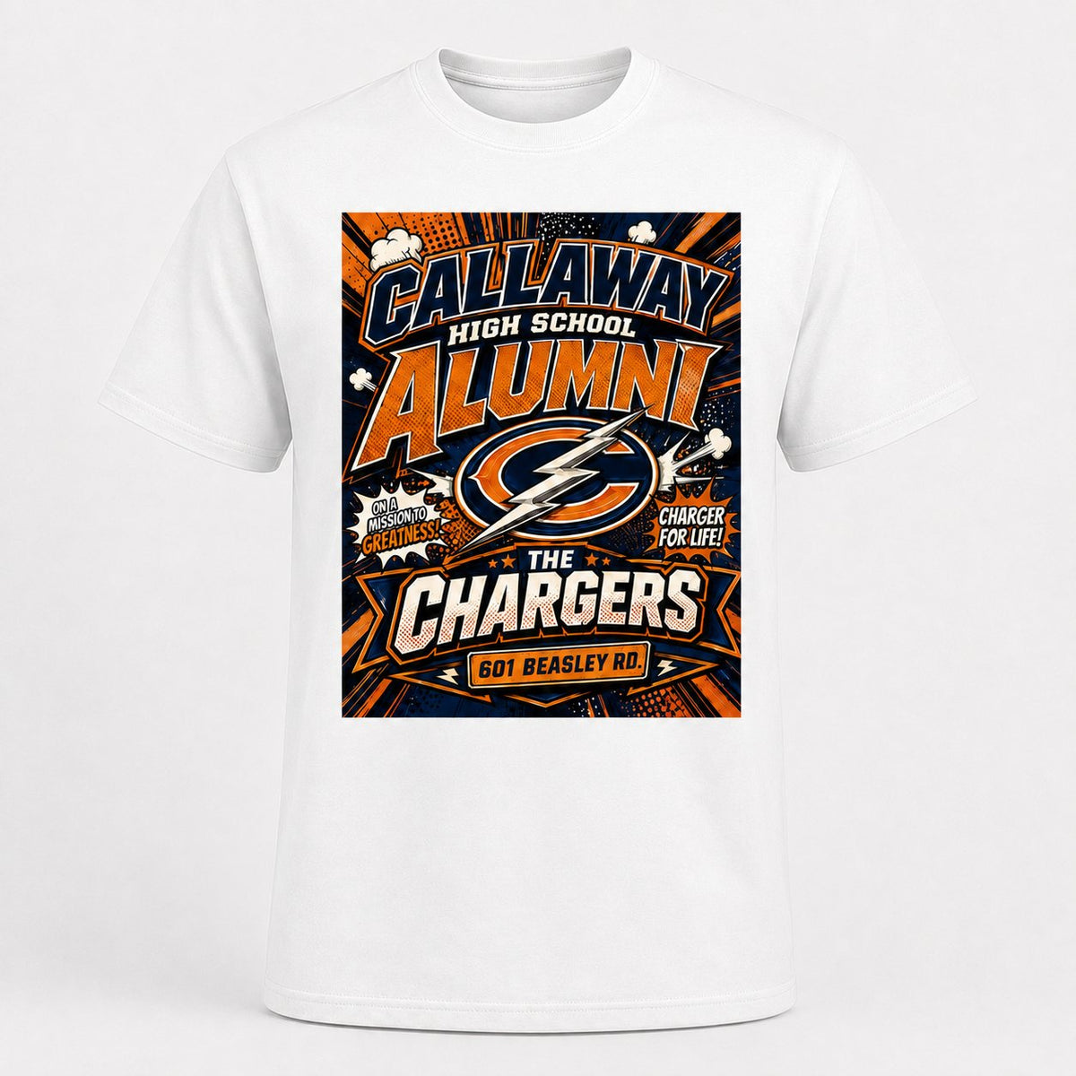 Callaway Comic Chargers T-shirt in white realistic product mockup