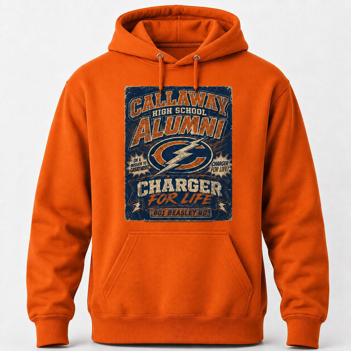 Callaway Vintage Charger for Life hoodie in orange realistic product mockup