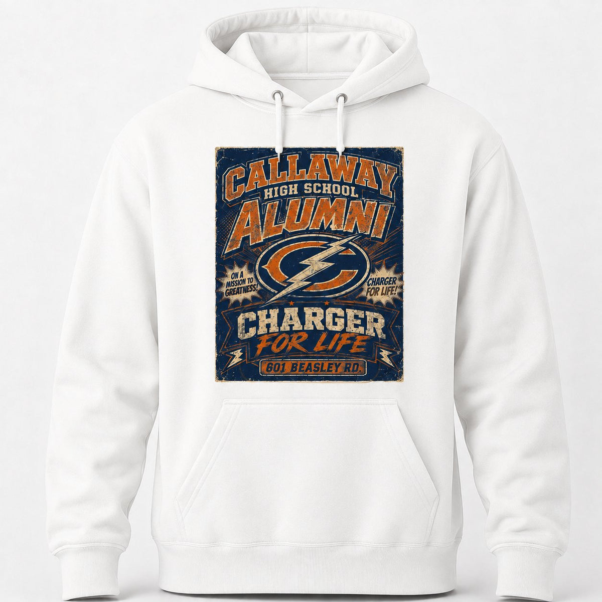 Callaway Vintage Charger for Life hoodie in white realistic product mockup