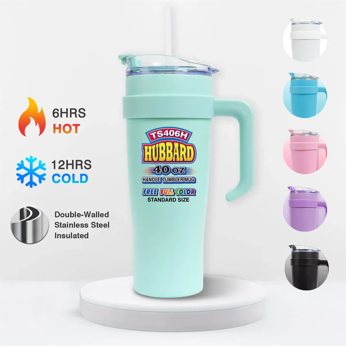 Hubbard 40 oz custom handled tumbler with available colors