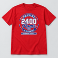 Provine Rams 2400 address-circle alumni design on a realistic Red T-shirt